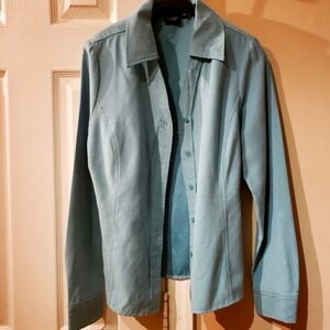 Women's Bluish Green Faux Suede Shirt Shacket